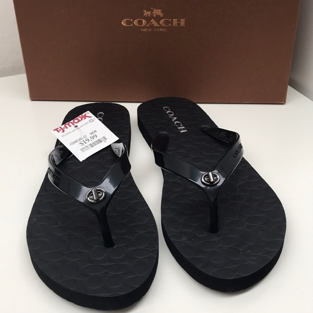 NWT - Coach Black Flip Flop Sandals - Picture 2 of 6